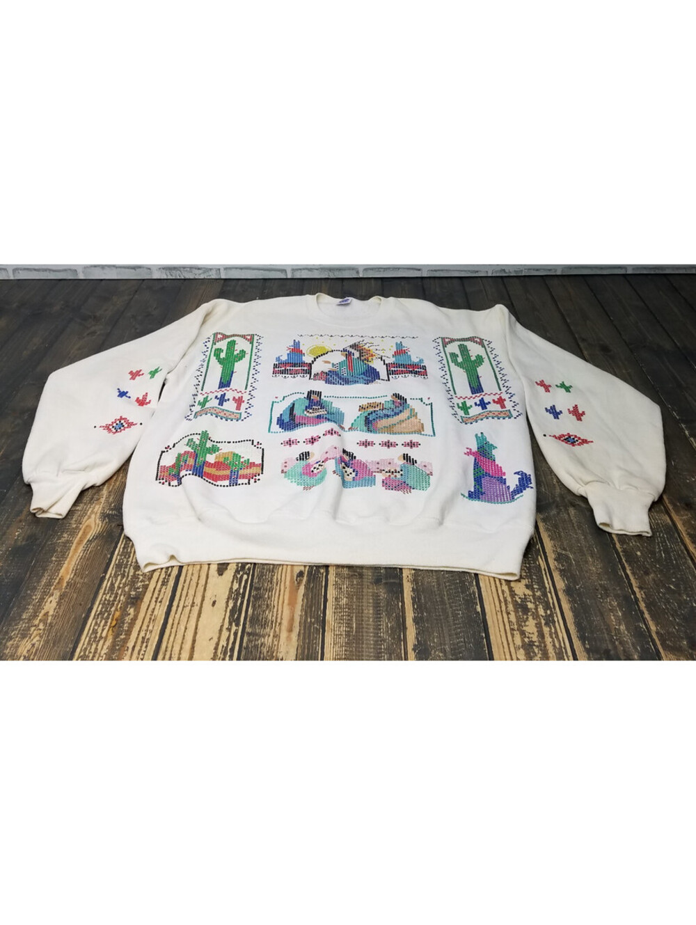 Vintage Native American Beaded Tribal Sweatshirt Adult XXL Cactus Tribe Chef USA
